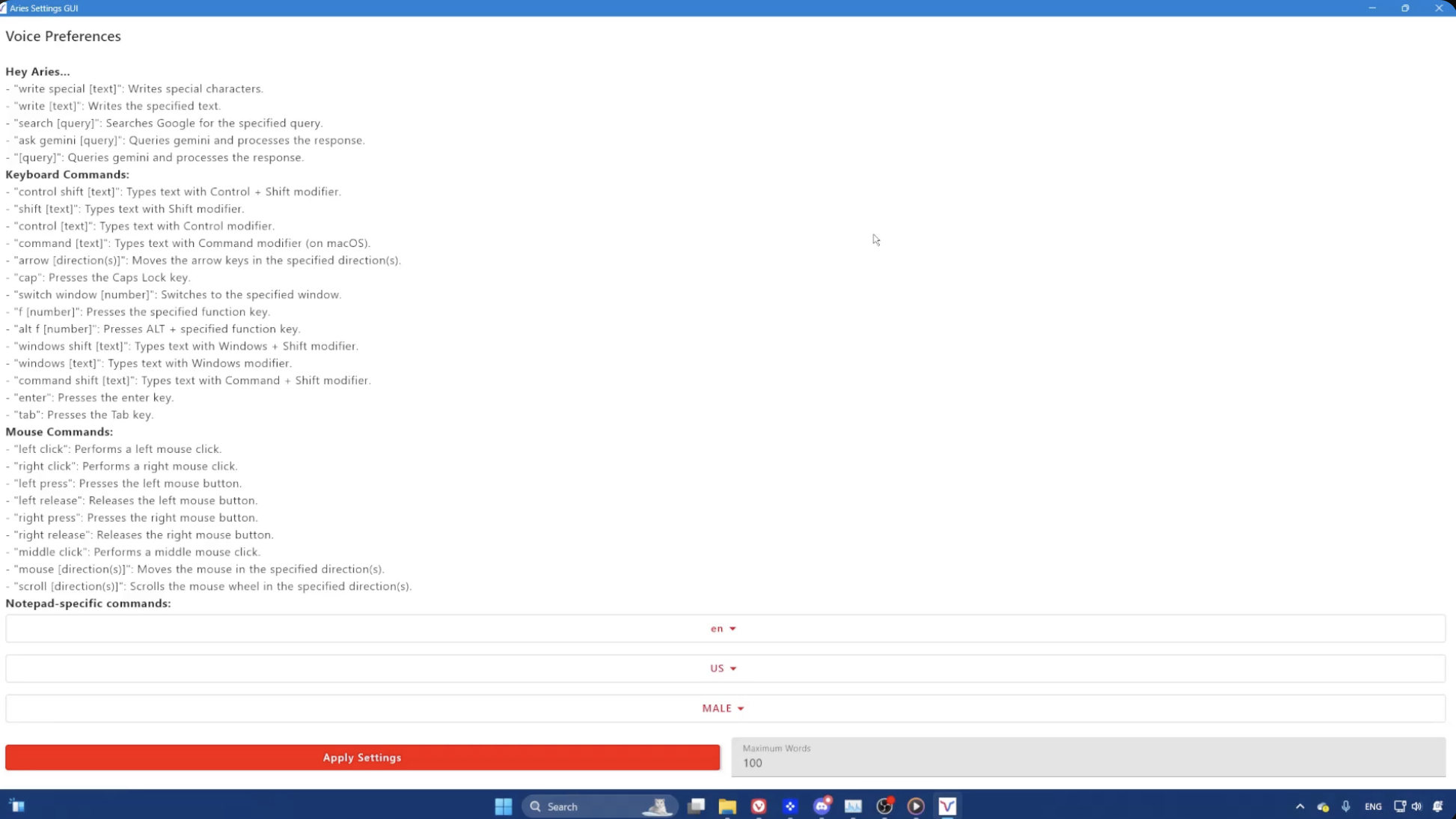 Aries demo screenshot